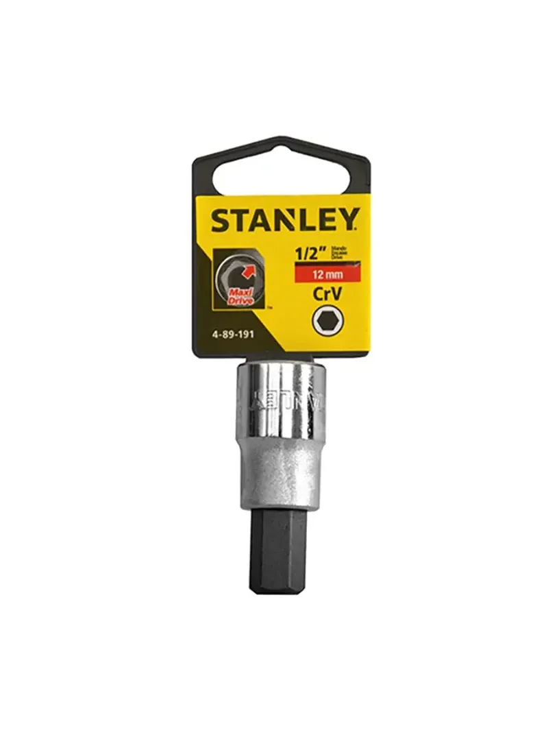 Llave copa Bristol corta CTE 1/2" x 12 mm Stanley Llave copa Bristol corta Stanley de 12 mm con encastre de 1/2 pulgada para tornillos con hexágono interno en trabajos mecánicos.