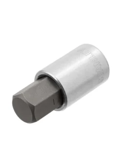 Llave copa Bristol corta Stanley de 17 mm con encastre de 1/2 pulgada para tornillos con hexágono interno en trabajos mecánicos.
