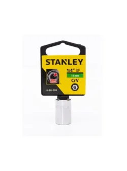 Llave copa corta hexagonal Stanley de 11 mm con encastre de 1/4 pulgada para ajuste de tornillos y tuercas en trabajos mecánicos.