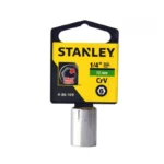 Llave copa corta hexagonal Stanley de 12 mm con encastre de 1/4 pulgada para ajuste de tornillos y tuercas en trabajos mecánicos.