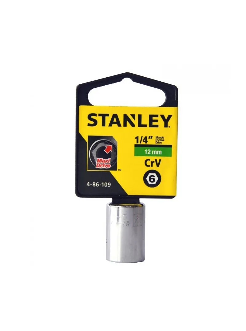 Llave copa corta CTE 1/4" hexagonal 12 mm Stanley Llave copa corta hexagonal Stanley de 12 mm con encastre de 1/4 pulgada para ajuste de tornillos y tuercas en trabajos mecánicos.