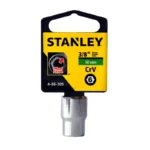 Llave copa corta hexagonal Stanley de 10 mm con encastre de 3/8 pulgada para ajuste de tornillos y tuercas en trabajos mecánicos.
