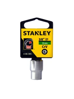 Llave copa corta hexagonal Stanley de 10 mm con encastre de 3/8 pulgada para ajuste de tornillos y tuercas en trabajos mecánicos.