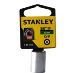 Llave copa corta hexagonal Stanley de 13 mm con encastre de 3/8 pulgada para ajuste de tornillos y tuercas en trabajos mecánicos.