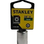 Llave copa corta hexagonal Stanley de 15 mm con encastre de 3/8 pulgada para ajuste de tornillos y tuercas en trabajos mecánicos.