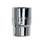 Llave copa corta hexagonal Stanley de 16 mm con encastre de 3/8 pulgada para ajuste de tornillos y tuercas en trabajos mecánicos.