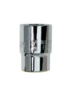 Llave copa corta hexagonal Stanley de 16 mm con encastre de 3/8 pulgada para ajuste de tornillos y tuercas en trabajos mecánicos.