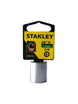 Llave copa corta hexagonal Stanley de 17 mm con encastre de 3/8 pulgada para ajuste de tornillos y tuercas en trabajos mecánicos.