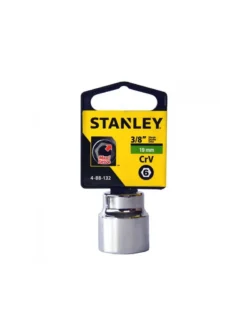 Llave copa corta hexagonal Stanley de 19 mm con encastre de 3/8 pulgada para ajuste de tornillos y tuercas en trabajos mecánicos.