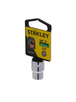 Llave copa corta hexagonal Stanley de 3/8" con encastre de 3/8 pulgada para ajuste de tornillos y tuercas en trabajos mecánicos.