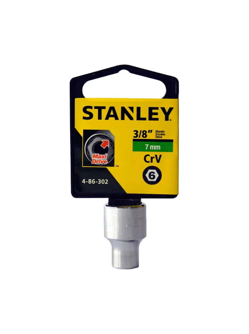 Llave copa corta CTE 3/8" hexagonal 7 mm Stanley Llave copa corta hexagonal Stanley de 7 mm con encastre de 3/8 pulgada para ajuste de tornillos y tuercas en trabajos mecánicos.