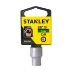 Llave copa corta hexagonal Stanley de 9 mm con encastre de 3/8 pulgada para ajuste de tornillos y tuercas en trabajos mecánicos.