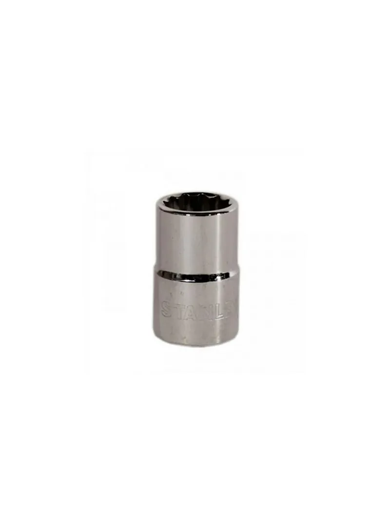 Llave copa corta estriada 12 puntos CTE 1/2" 5/16" Stanley Llave copa corta estriada de 12 puntos Stanley de 5/16" con encastre de 1/2 pulgada para ajuste de tornillos y tuercas en trabajos mecánicos.