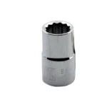 Llave copa corta estriada de 12 puntos Stanley de 9/16" con encastre de 1/2 pulgada para ajuste de tornillos y tuercas en trabajos mecánicos.