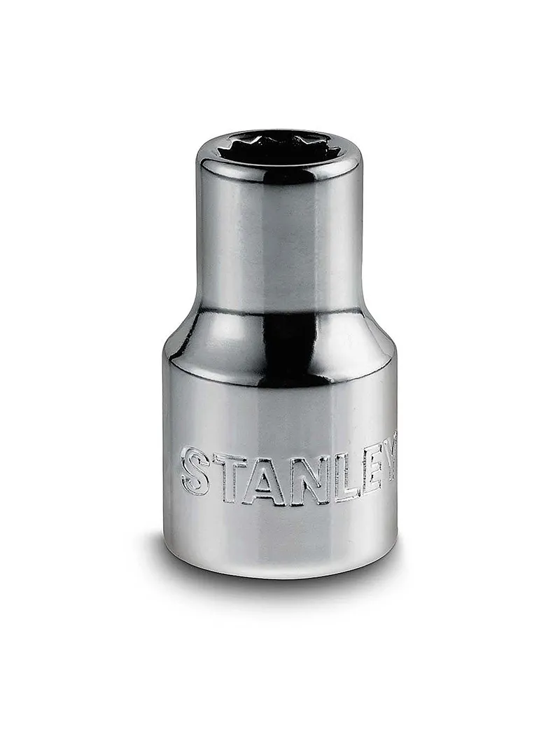 Llave copa estriada 12 puntos 1/2" 10 mm Stanley 4-86-542 Llave copa estriada Stanley 4-86-542 de 12 puntos y 10 mm con encastre de 1/2 pulgada para trabajos mecánicos.