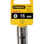 Llave copa estriada Stanley 4-86-547 de 15 mm con diseño de 12 puntos y encastre de 1/2 pulgada para trabajos mecánicos.