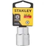 Llave copa estriada de 12 puntos Stanley de 21 mm con encastre de 1/2 pulgada para ajuste de tornillos y tuercas en trabajos mecánicos.