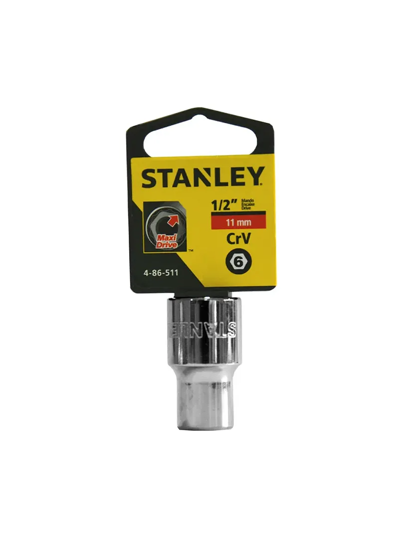 Llave copa hexagonal 1/2" 11 mm Stanley 4-86-511 Llave copa hexagonal Stanley 4-86-511 de 11 mm con encastre de 1/2 pulgada para ajuste de tornillos y tuercas en trabajos mecánicos.