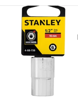 Llave copa hexagonal Stanley 4-88-738 de 16 mm con encastre de 1/2 pulgada para ajuste de tornillos y tuercas en trabajos mecánicos.