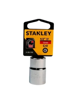 Llave copa hexagonal Stanley 4-88-740 de 18 mm con encastre de 1/2 pulgada para ajuste de tornillos y tuercas en trabajos mecánicos.