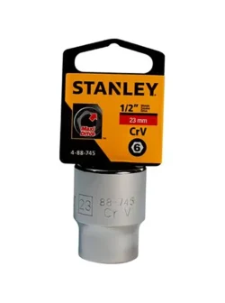 Llave copa hexagonal Stanley 4-88-745 de 23 mm con encastre de 1/2 pulgada para ajuste de tornillos y tuercas en trabajos mecánicos.