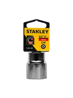 Llave copa hexagonal Stanley de 26 mm con encastre de 1/2 pulgada para ajuste de tornillos y tuercas en trabajos mecánicos.