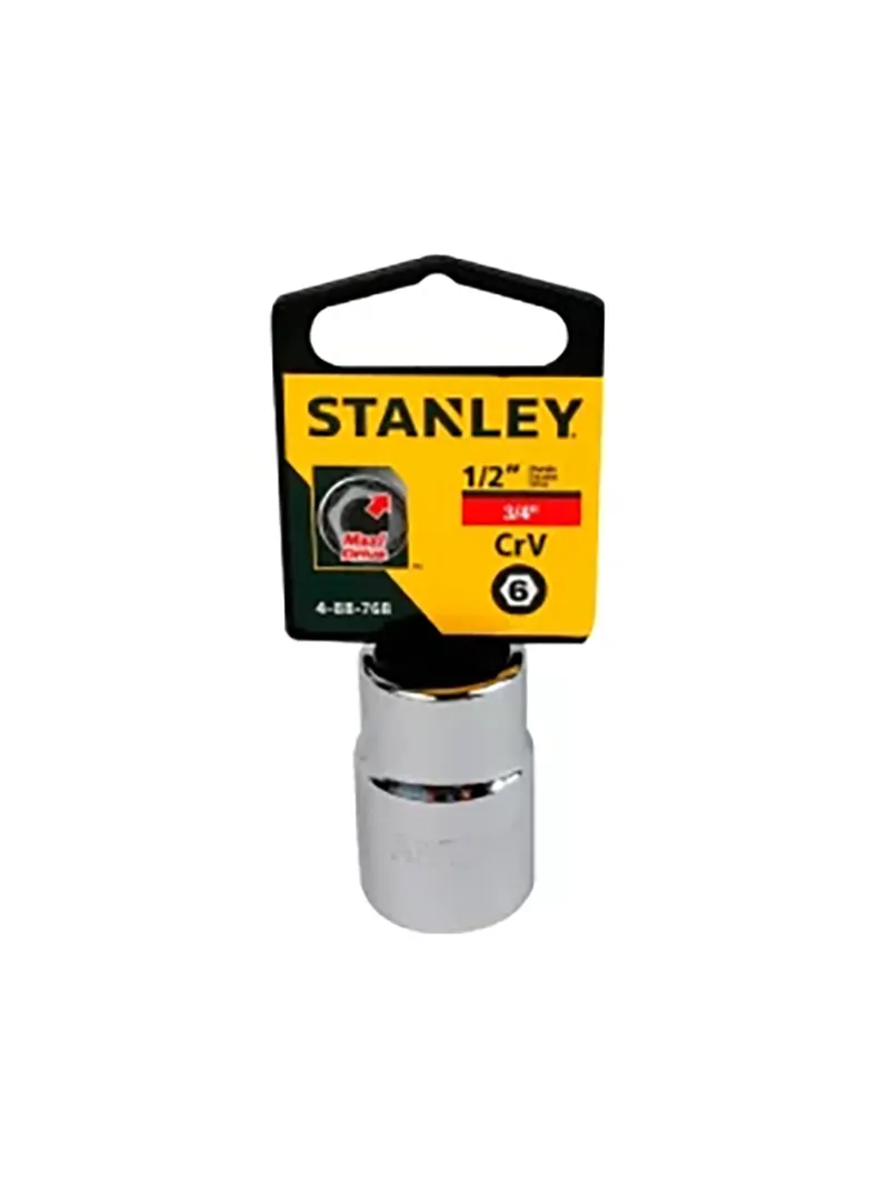 Llave copa hexagonal CTE 1/2" 3/4" Stanley 4-88-768 Llave copa hexagonal Stanley 4-88-768 de 3/4" con encastre de 1/2 pulgada para ajuste de tornillos y tuercas en trabajos mecánicos.