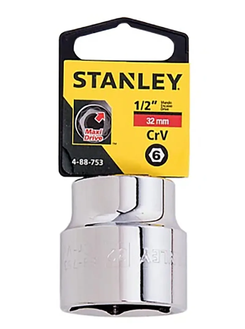 Llave copa hexagonal CTE 1/2" 32 mm Stanley 4-88-753 Llave copa hexagonal Stanley 4-88-753 de 32 mm con encastre de 1/2 pulgada para ajuste de tornillos y tuercas en trabajos mecánicos.