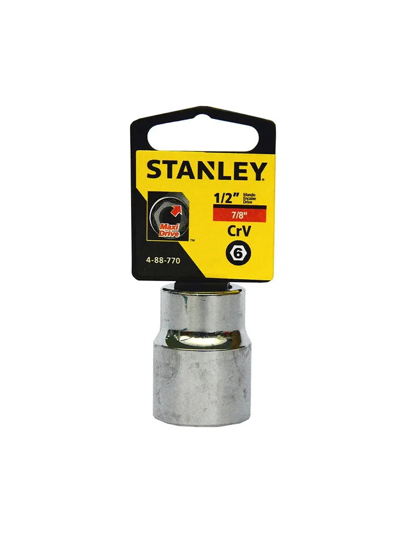 Llave copa hexagonal CTE 1/2" 7/8" Stanley 4-88-770 Llave copa hexagonal Stanley 4-88-770 de 7/8" con encastre de 1/2 pulgada para ajuste de tornillos y tuercas en trabajos mecánicos.