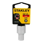 Llave copa hexagonal Stanley de 9 mm con encastre de 1/2 pulgada para ajuste de tornillos y tuercas en trabajos mecánicos.