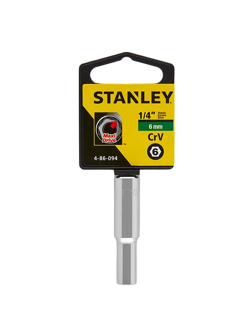 Llave copa larga CTE 1/4" hexagonal 6 mm Stanley Llave copa larga hexagonal Stanley de 6 mm con encastre de 1/4 pulgada para ajuste de tornillos y tuercas en trabajos mecánicos.