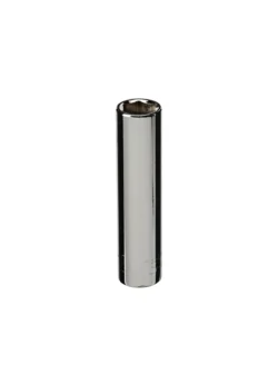 Llave copa larga hexagonal Stanley de 9 mm con encastre de 1/4 pulgada para ajuste de tornillos y tuercas en trabajos mecánicos.