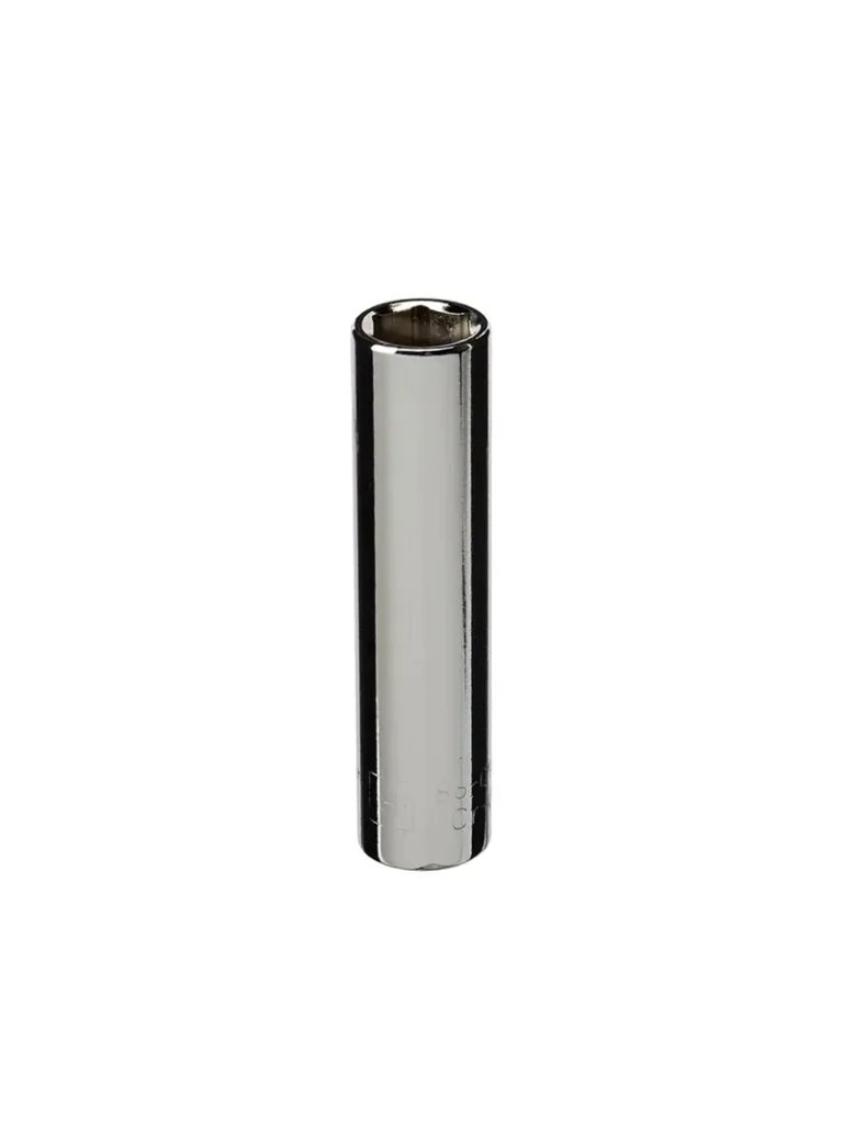 Llave copa larga hexagonal Stanley de 9 mm con encastre de 1/4 pulgada para ajuste de tornillos y tuercas en trabajos mecánicos.
