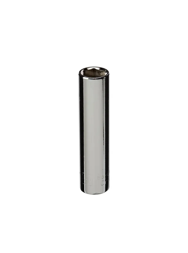 Llave copa larga CTE 1/4" hexagonal 9 mm Stanley Llave copa larga hexagonal Stanley de 9 mm con encastre de 1/4 pulgada para ajuste de tornillos y tuercas en trabajos mecánicos.