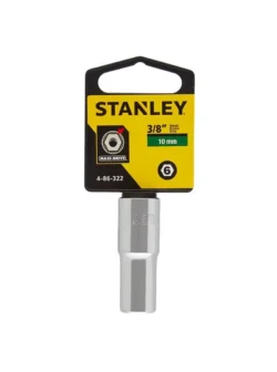 Llave copa larga hexagonal Stanley de 10 mm con encastre de 3/8 pulgada para ajuste de tornillos y tuercas en trabajos mecánicos.