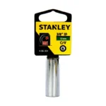 Llave copa larga hexagonal Stanley de 12 mm con encastre de 3/8 pulgada para ajuste de tornillos y tuercas en trabajos mecánicos.
