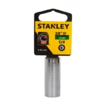 Llave copa larga hexagonal Stanley de 13 mm con encastre de 3/8 pulgada para ajuste de tornillos y tuercas en trabajos mecánicos.