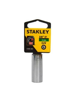 Llave copa larga hexagonal Stanley de 13 mm con encastre de 3/8 pulgada para ajuste de tornillos y tuercas en trabajos mecánicos.