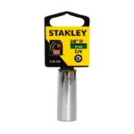 Llave copa larga hexagonal Stanley de 14 mm con encastre de 3/8 pulgada para ajuste de tornillos y tuercas en trabajos mecánicos.