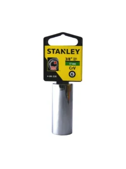 Llave copa larga hexagonal Stanley de 17 mm con encastre de 3/8 pulgada para ajuste de tornillos y tuercas en trabajos mecánicos.