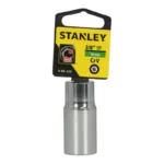 Llave copa larga hexagonal Stanley de 19 mm con encastre de 3/8 pulgada para ajuste de tornillos y tuercas en trabajos mecánicos.