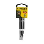 Llave copa larga estriada Stanley de 12 mm con encastre de 1/2 pulgada para ajuste de tornillos y tuercas en trabajos mecánicos.
