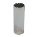 Llave copa larga estriada Stanley 4-86-429 de 21 mm con encastre de 1/2 pulgada para ajuste de tornillos y tuercas en trabajos mecánicos.