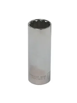 Llave copa larga estriada Stanley 4-86-429 de 21 mm con encastre de 1/2 pulgada para ajuste de tornillos y tuercas en trabajos mecánicos.