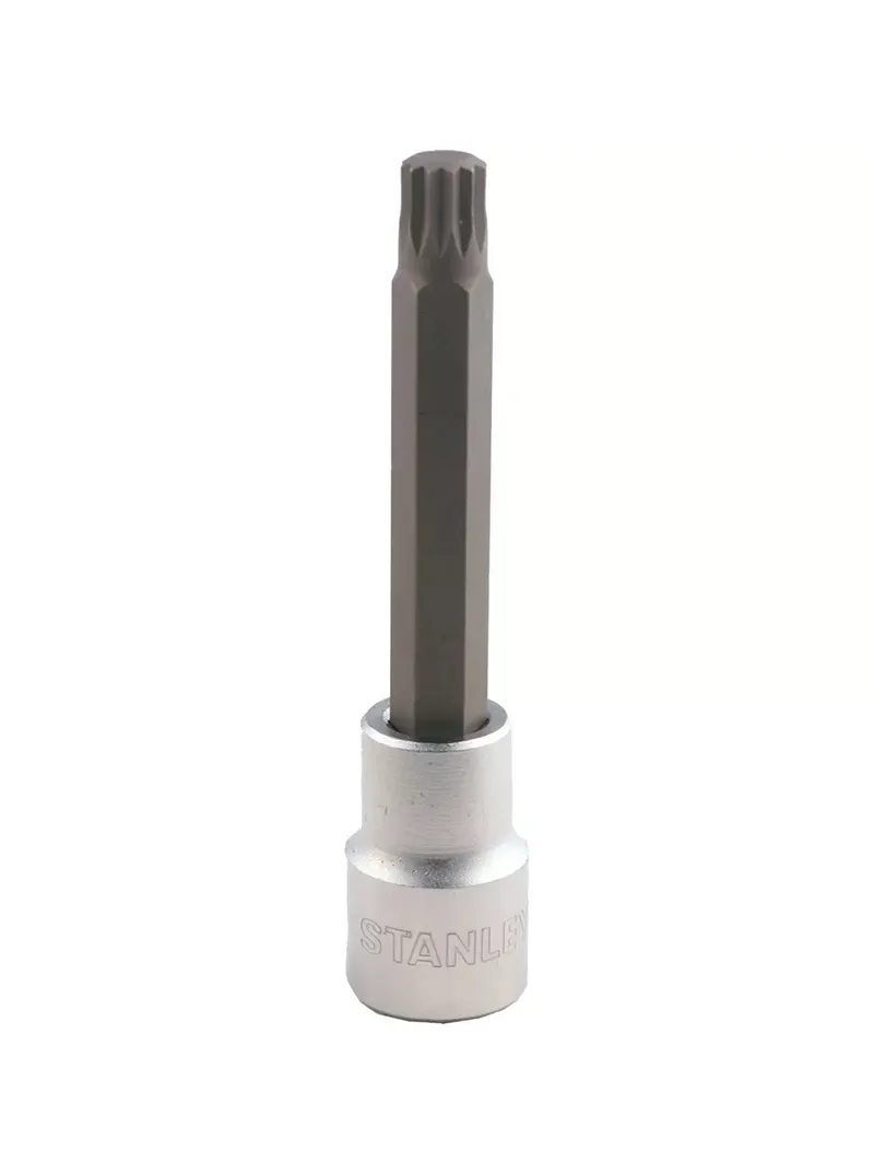 Llave copa multiestría Spline CTE 1/2" Stanley Llave copa multiestría Spline Stanley con encastre de 1/2 pulgada para ajuste de tornillos y tuercas de múltiples perfiles.