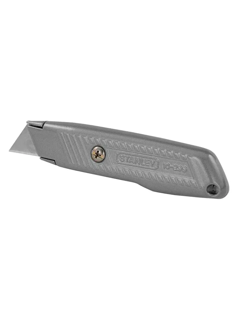 Navaja de mano Stanley 10-299 con cuchilla fija metálica para cortes precisos en diferentes materiales.