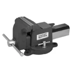 Prensa de banco Stanley 83-066 No. 4 con base giratoria para sujetar piezas firmemente en trabajos de taller y reparación.
