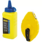 Zimbra con tiza Stanley 47-442 de 30 metros para trazado de líneas rectas en trabajos de construcción y carpintería.