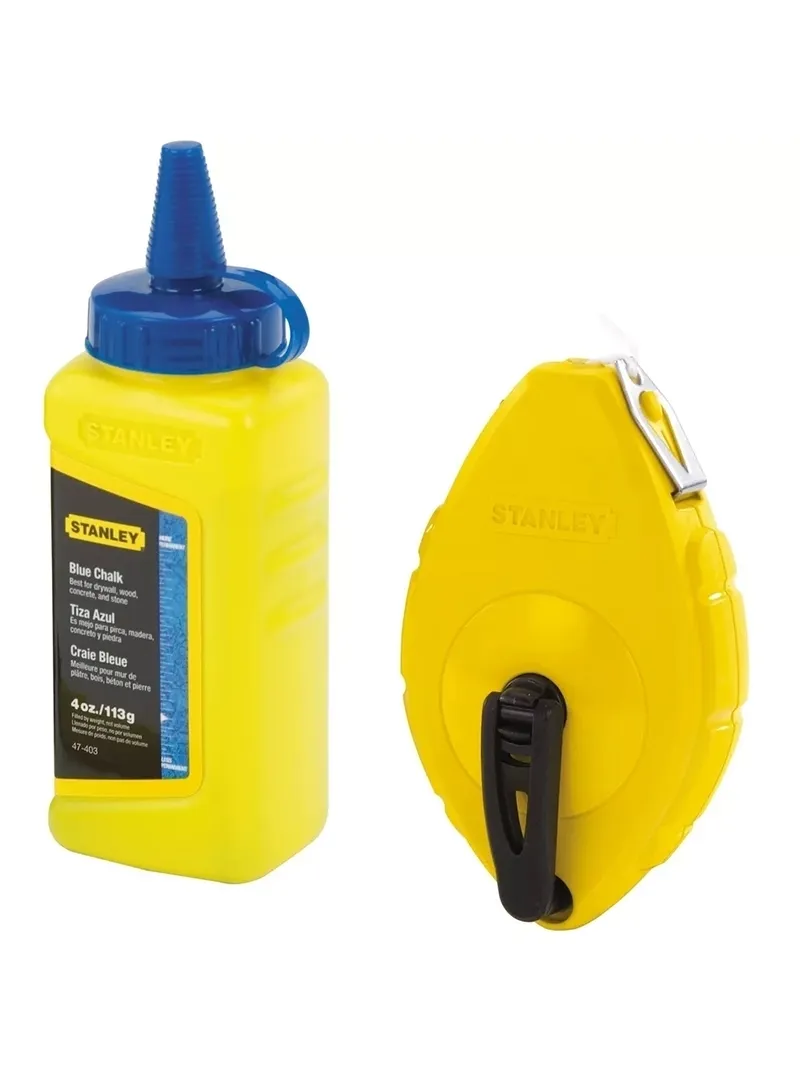 Zimbra con tiza 30 metros Stanley 47-442 Zimbra con tiza Stanley 47-442 de 30 metros para trazado de líneas rectas en trabajos de construcción y carpintería.