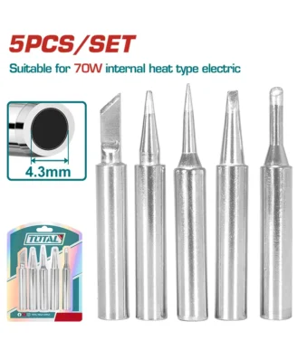 Set TOTAL de 5 puntas de soldador de cobre para cautines eléctricos de 70W.